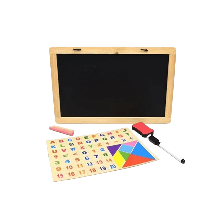 Educational Wooden Learning Set – Dual‑Board Alphabet, Numbers & Diagram Kit with Hanging Whiteboard and Blackboard