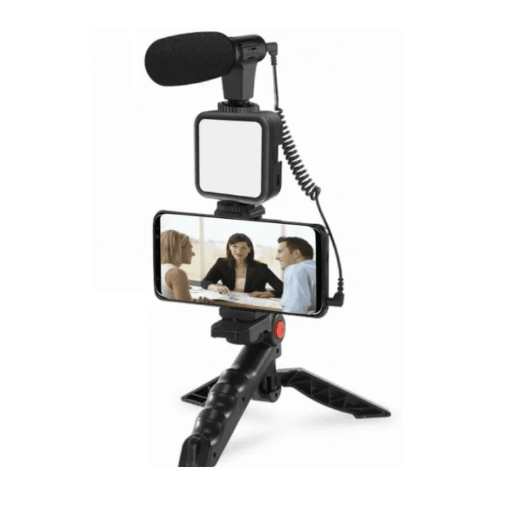Smartphone Vlog Kit with LED Light, Microphone & Adjustable Tripod Stand