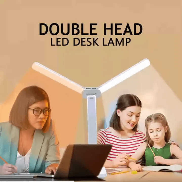 USB Rechargeable Double Head Table Lamp with Dimmable LED Light