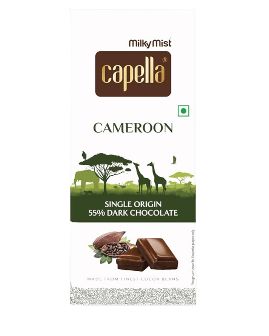 Milky Mist Capella Cameroon Single Origin 55% Dark Chocolate bar.