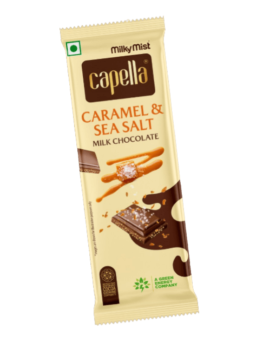 Milky Mist Capella Caramel & Sea Salt Milk Chocolate bar.