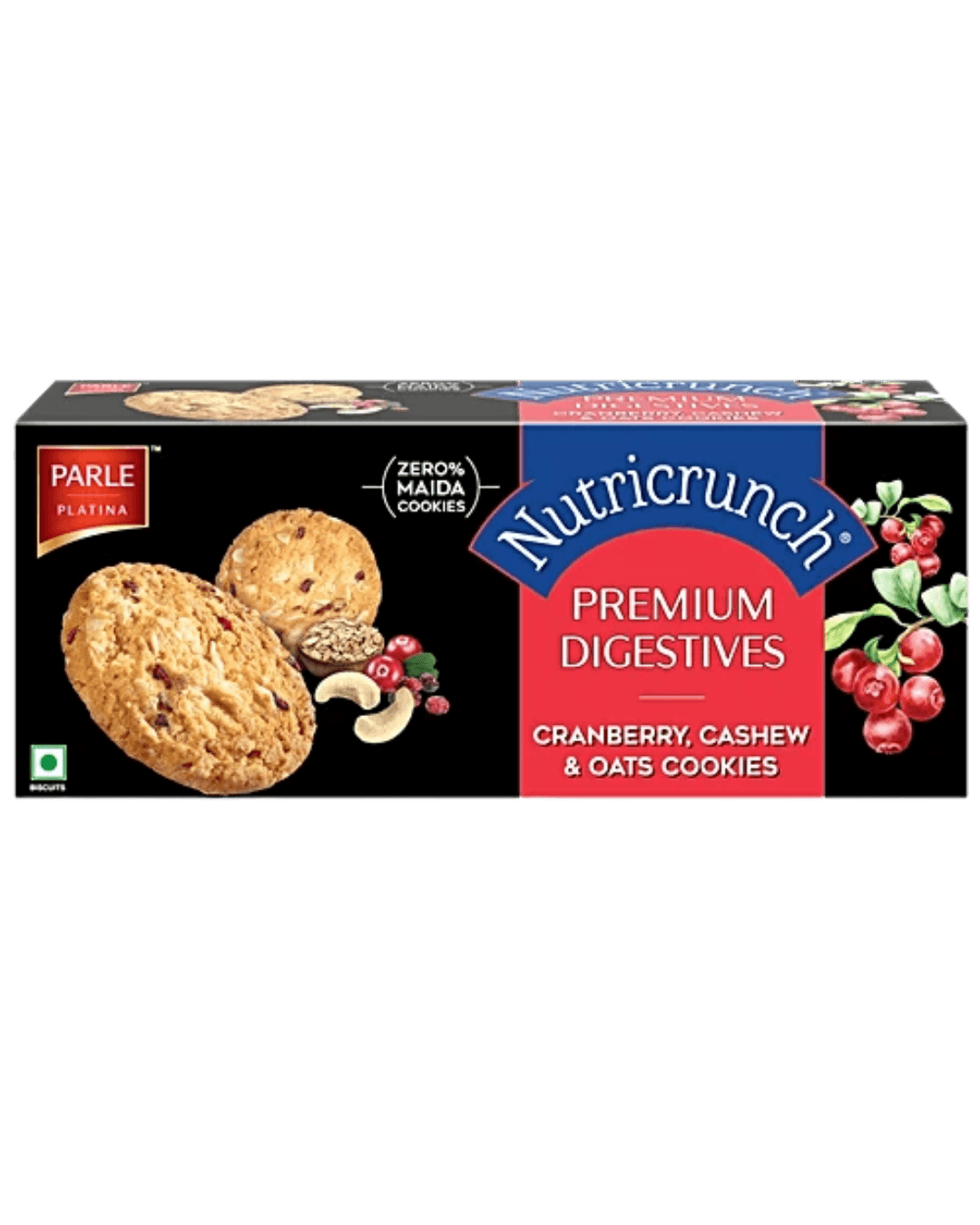 Parle Platina Nutricrunch  Premium Digestive  Cranberry , Cashew & Oats Cokkies 75Gm
