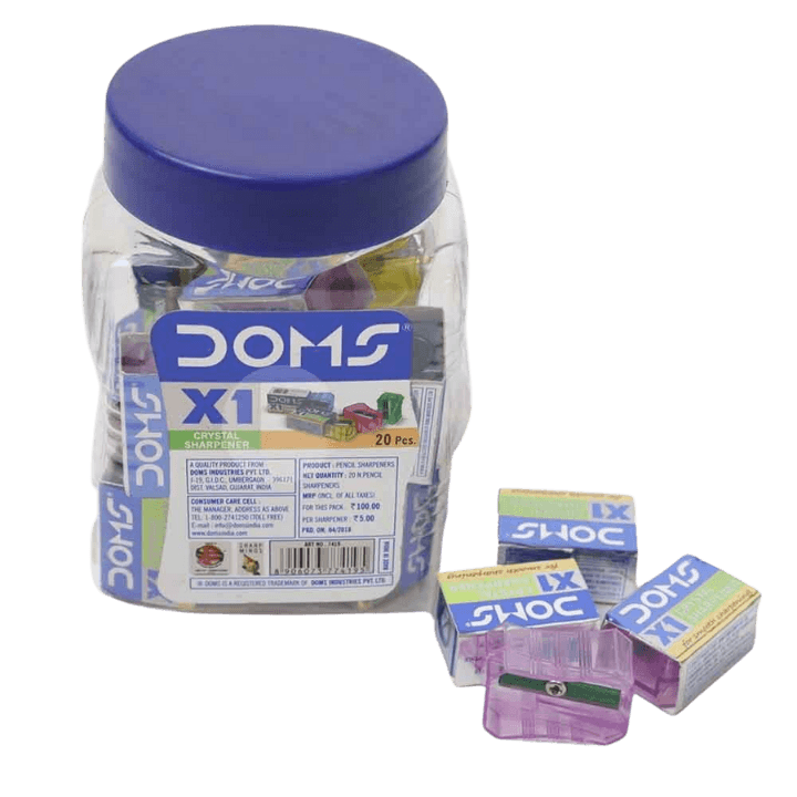 DOMS X-1 Crystal Sharpener – 20 Pieces Jar (Multicolor Stationery Pack)