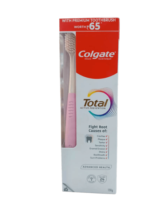 Colgate Total Active Prevention toothpaste that includes a premium toothbrush 150gm