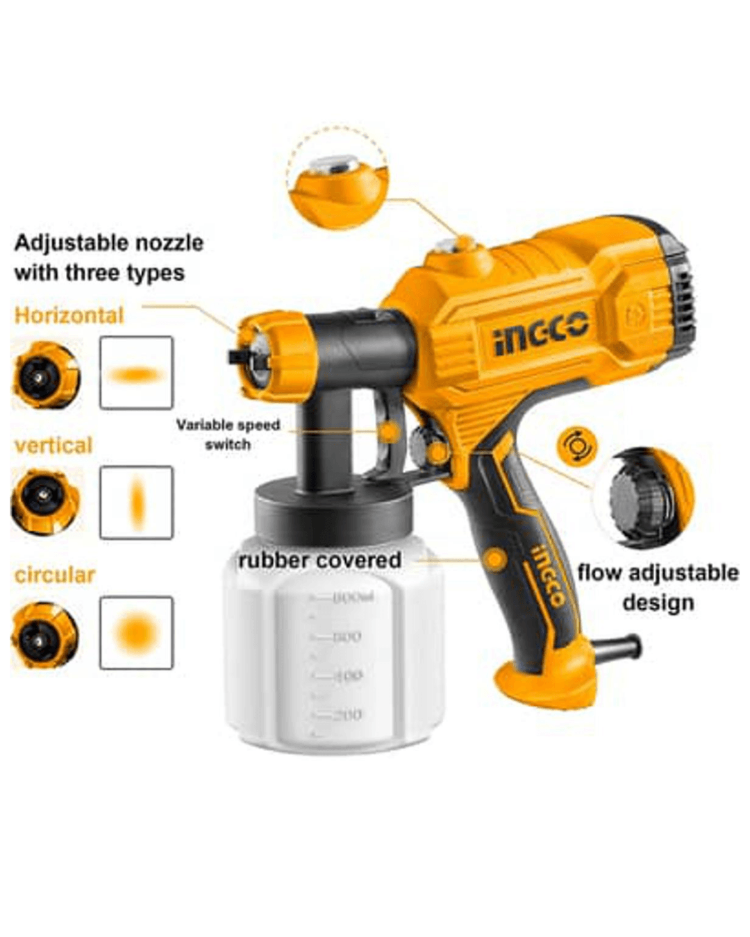 INGCO HVLP Electric Spray Machine 450W SPG3508 , INGCO Multipurose Electric Spray With 800ml Capacity |