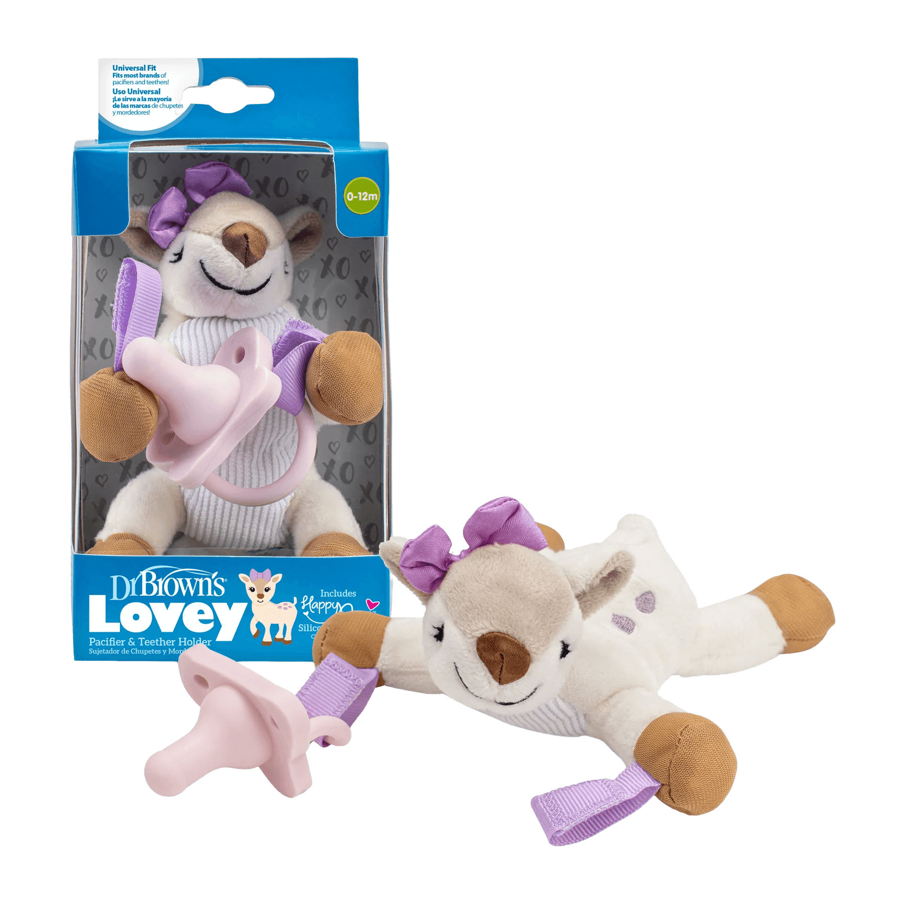 Dr Brown's Deer Lovey with Pink HappyPaci Silicone One-Piece Pacifier(0-12m)