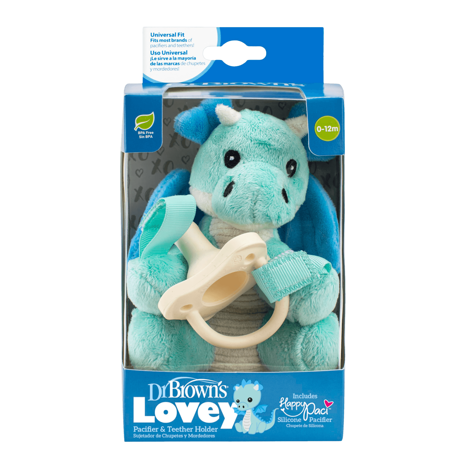 Dr Brown's Dragon Lovey with Ecru HappyPaci Silicone One- Piece Pacifier