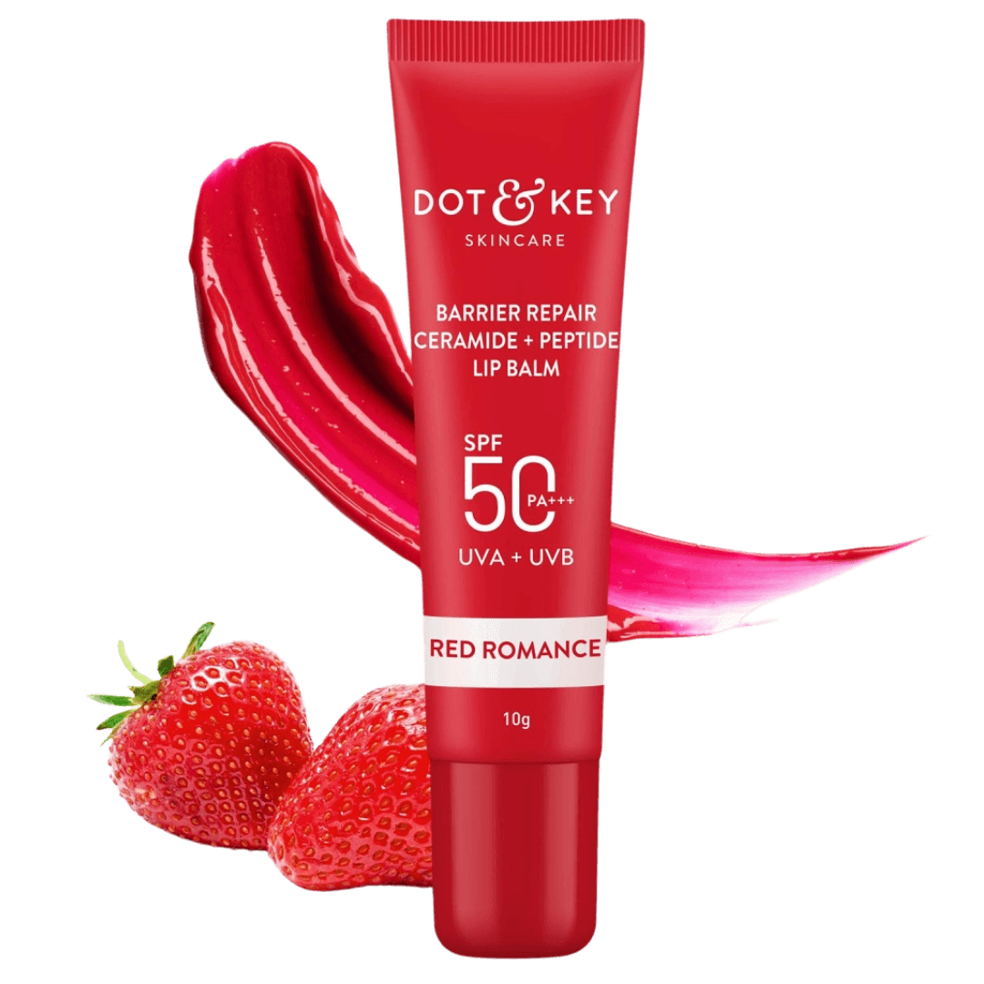 Dot & Key Ceramide & Peptide Barrier Repair Lip Balm Spf 50,Pa+++ Shade: Red Romance | 10GM