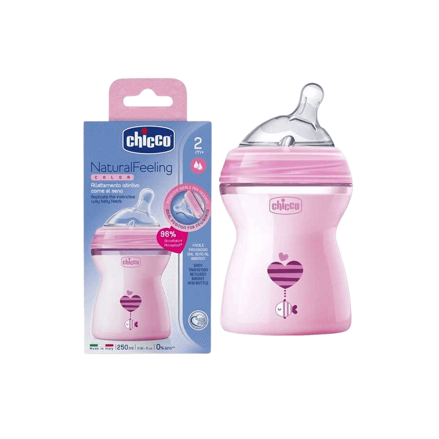 Chicco Natural Feeling Regular Flow Feeding Bottle Pink 250ml 2M+