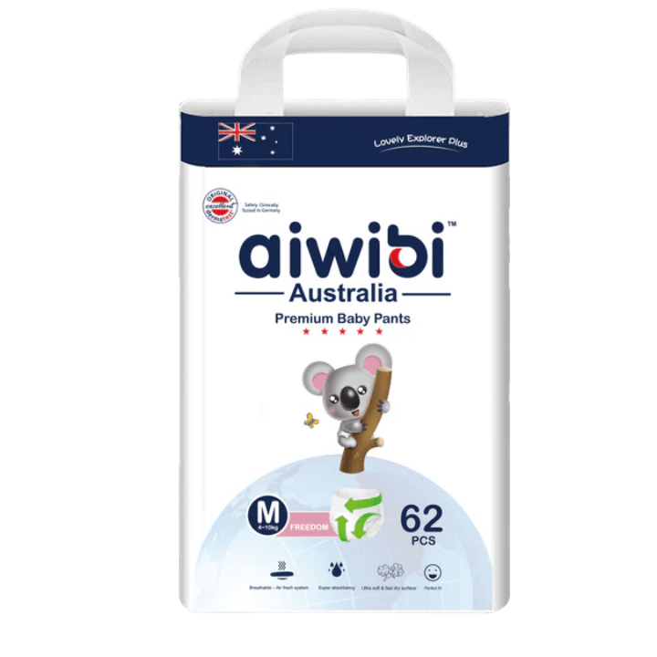 Aiwibi Premium Baby Pant Diapers Medium | 62Pcs |( 6- 10 kg)
