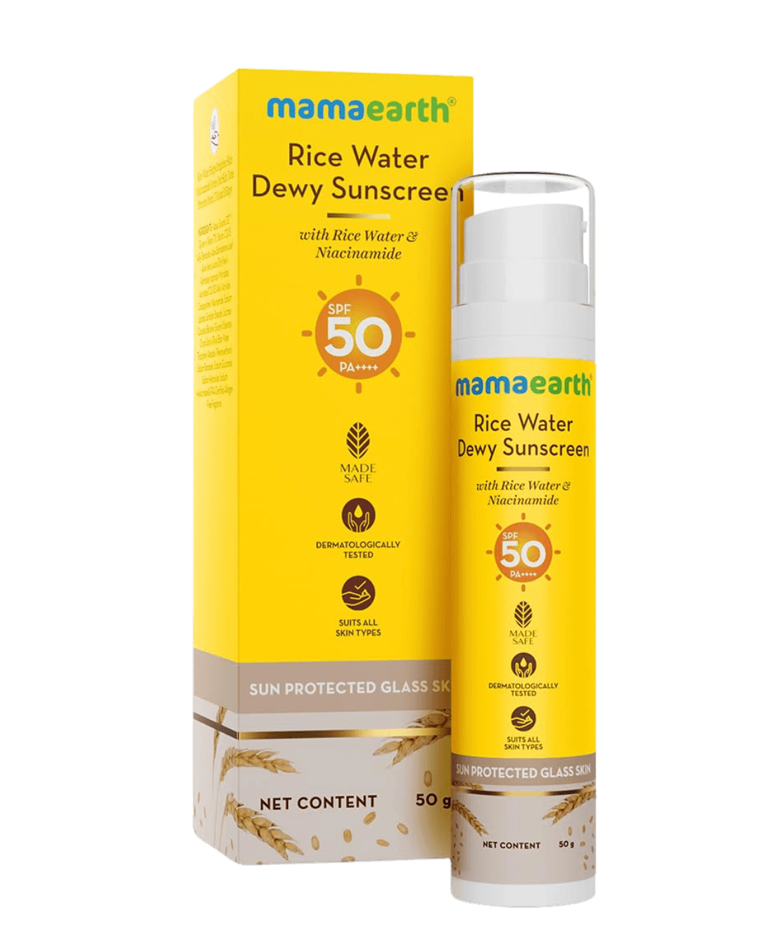 Mamaearth | Rice Water Dewy Sunscreen |  Rice Water & Niacinamide | 50 g
