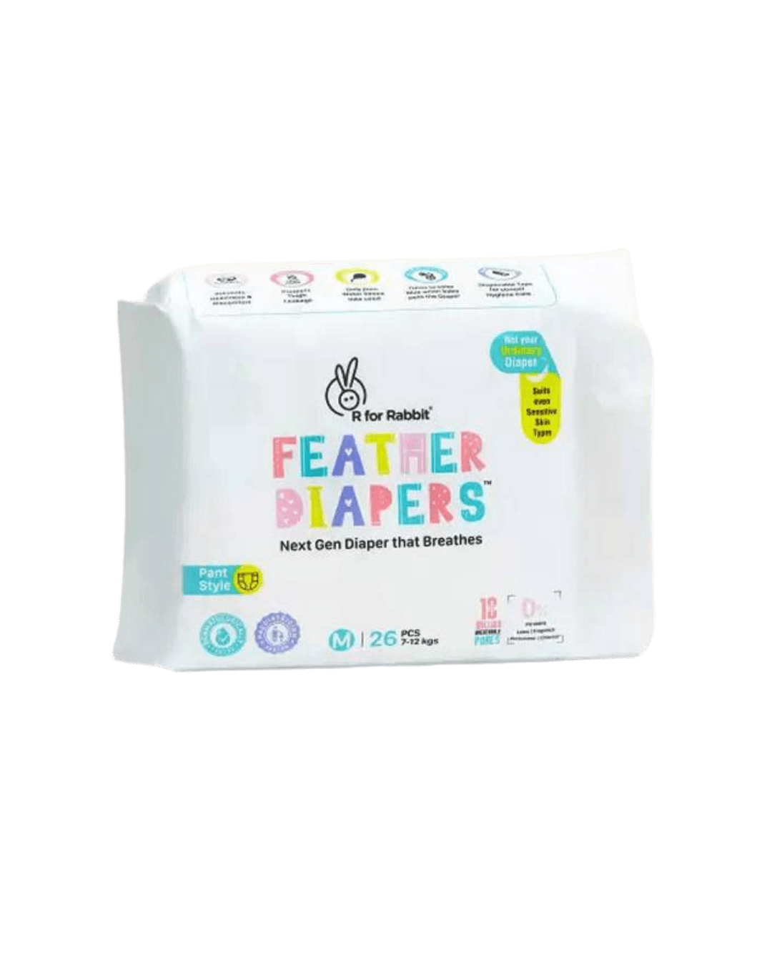 R for Rabbit | Feather Diaper | M Size | Pack of 26 | ( 7-12 kgs)