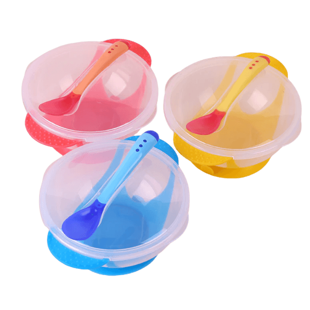 Baby Suction Feeding Bowl with Temperature-Sensing Spoon