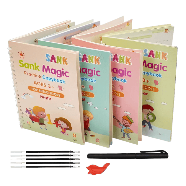 4pcs Sank Magic Practice Copybook – Reusable English Handwriting Tracing Books for Kids