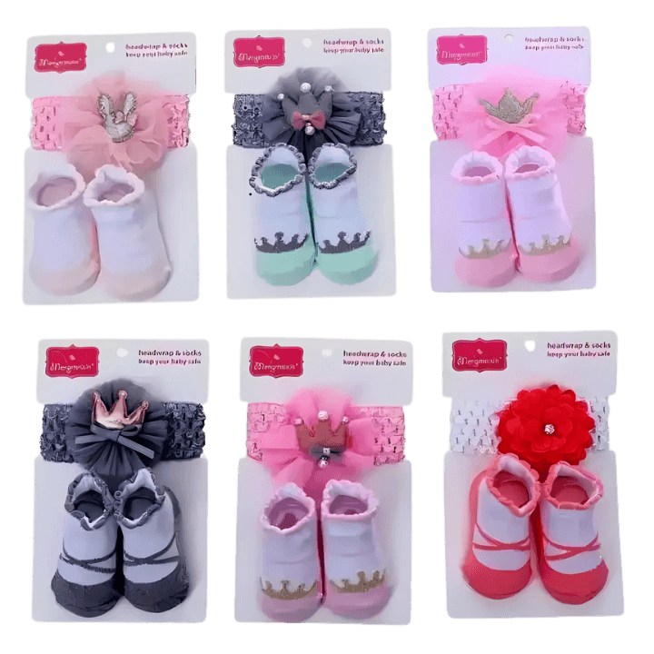 Baby Socks and Headband Set – Cotton Ankle Socks with Elastic Hair Band