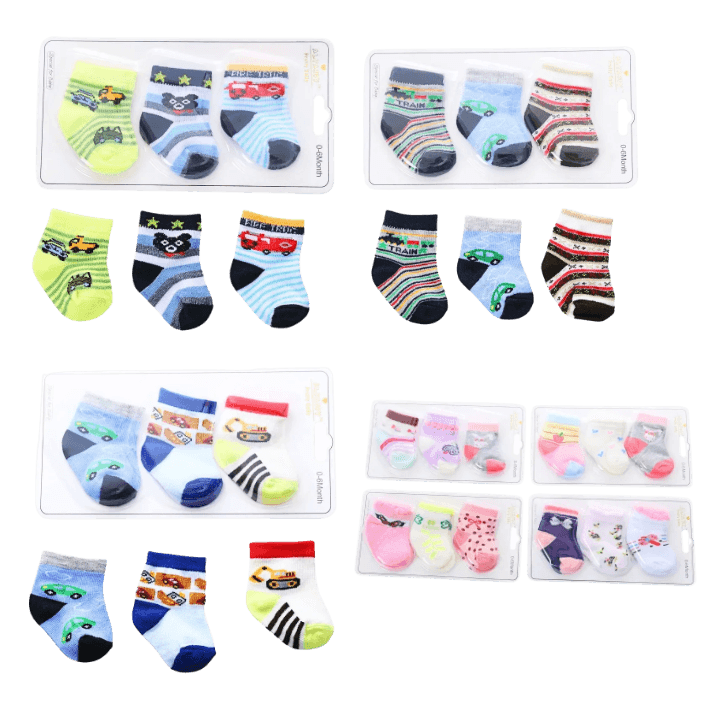 Newborn Baby Soft Cotton Socks – 3‑Pair Color Mix Set