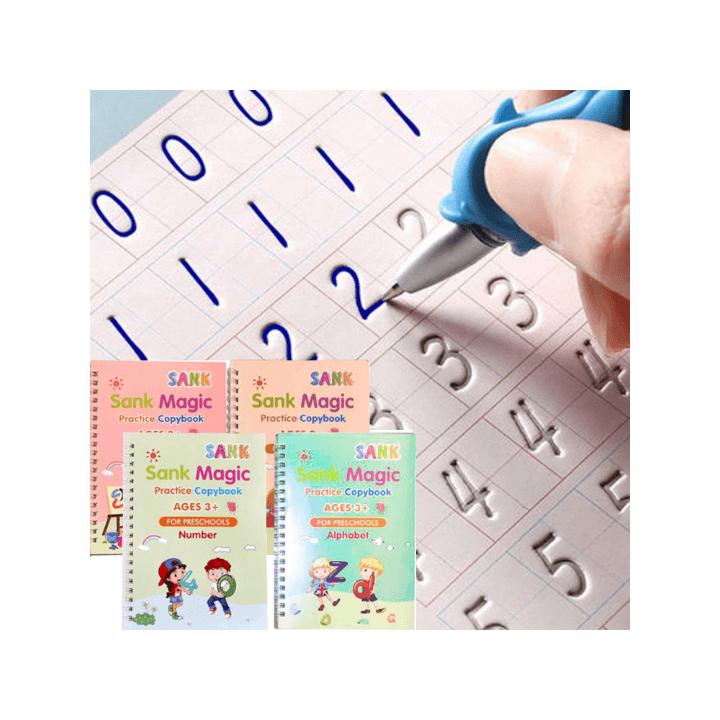 4pcs Reusable English Magic Practice Copybook Set for Kids – Handwriting Tracing Books