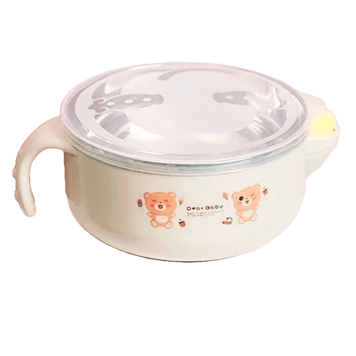 Cute Baby 304 Stainless Steel Insulated Feeding Bowl with Handles and Spoon