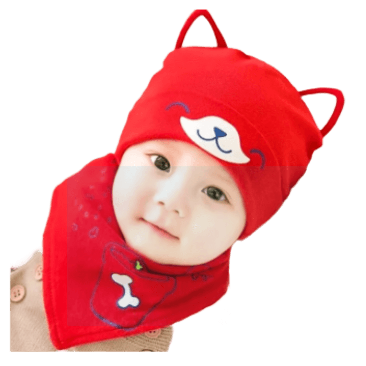 Baby Cotton Bonnet and Bib Set – 2 Pieces | Soft Infant Hat & Bib for Newborns