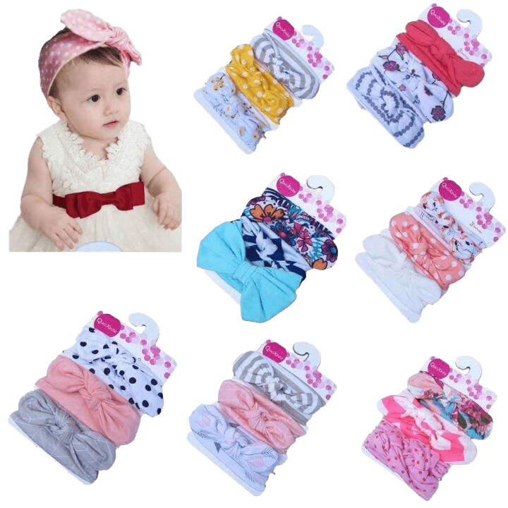 Baby Girl 3‑Piece Fashion Headband Set – Stretchy Elastic Hairbands for Newborns & Toddlers