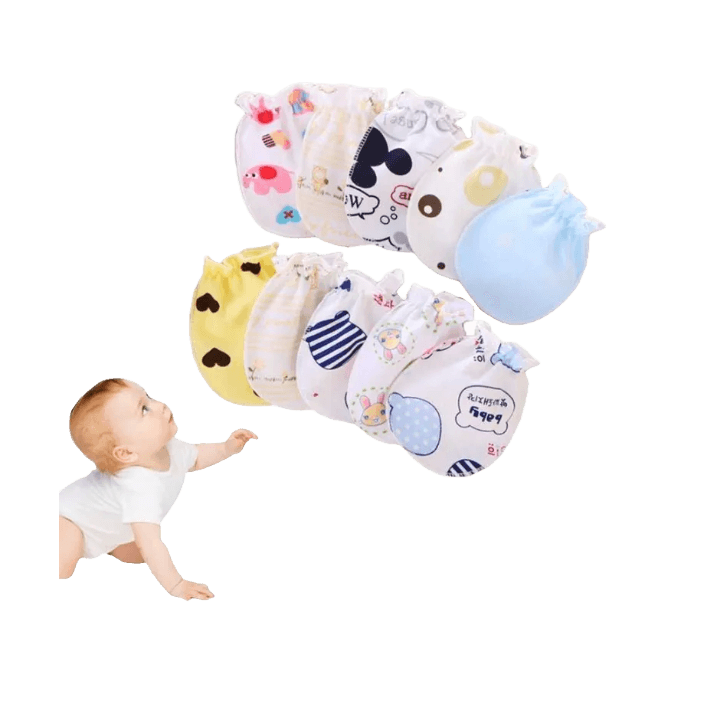 Newborn Cotton Anti-Scratch Baby Gloves – Soft Hand Guards with Cartoon Design (1 Pair)