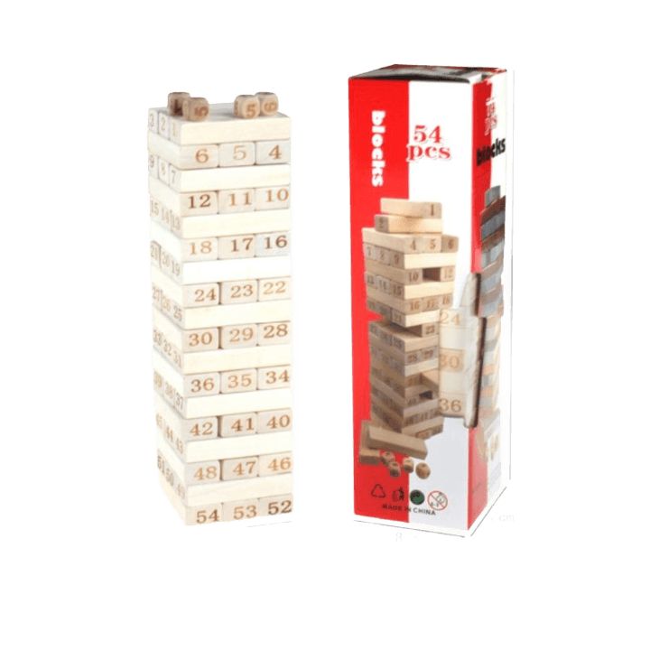 Classic Wooden Block Stacking Game – 54‑Piece Tower Game