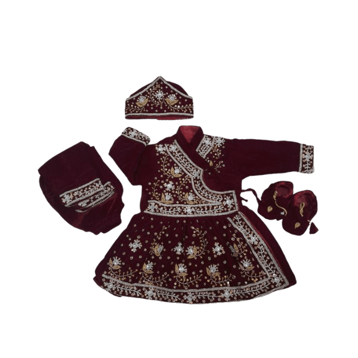 Dark Red Pasni Dress Set for Baby Girl – Traditional Annaprasan Ceremony Outfit