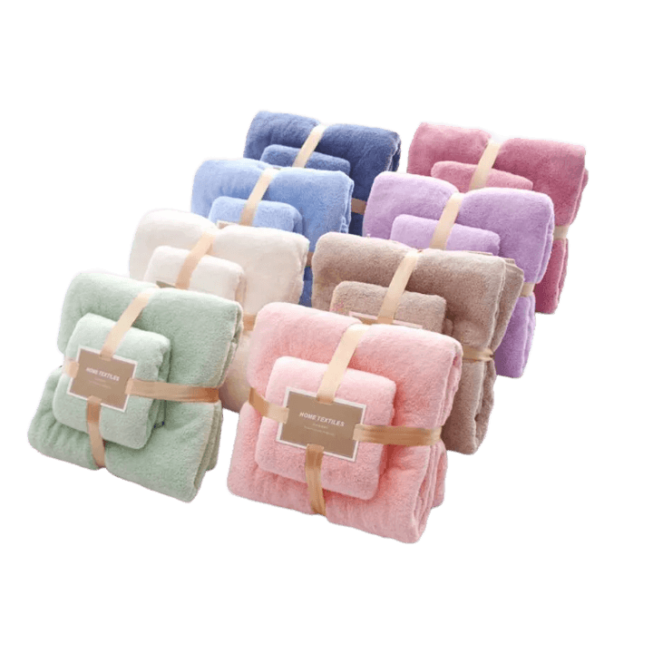 2-Piece Coral Velvet Bath and Face Towel Set – Soft, Absorbent, and Large Size