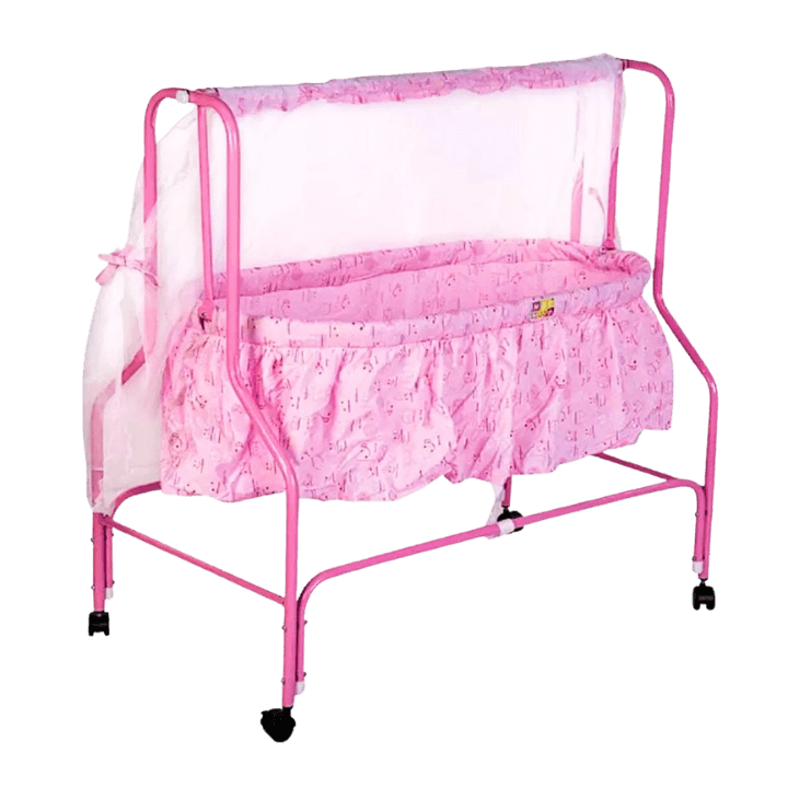 Baby Cradle Swing with Mosquito Net – Portable Infant Bassinet in Pink & Blue