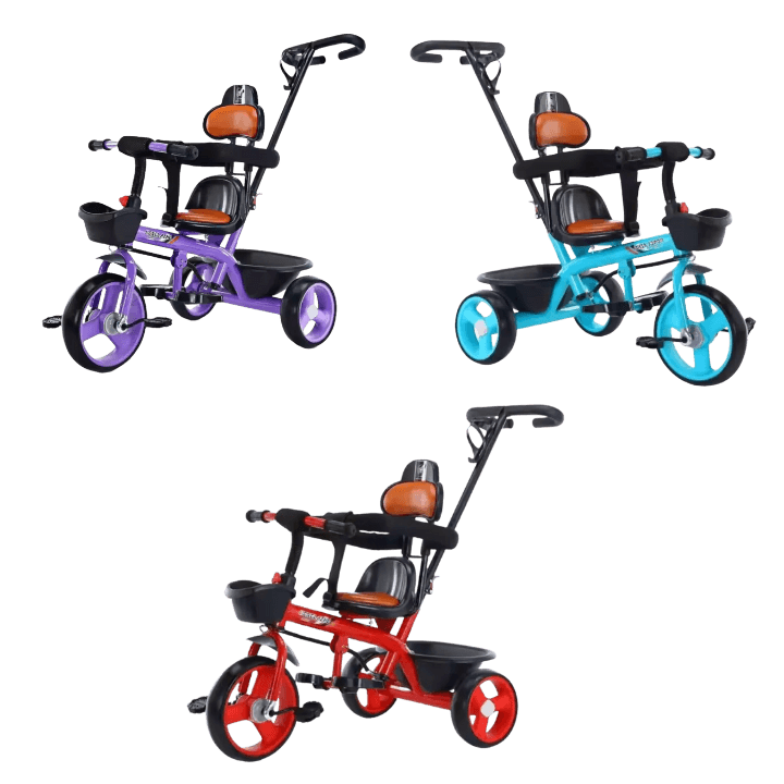 Happy Baby 2‑in‑1 Tricycle with Push Handle – Toddler Bike in Pink & Blue