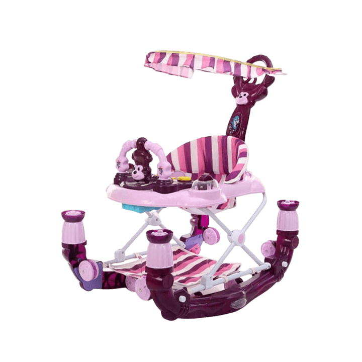 Foldable Baby Walker & Stroller Combo – Walking Chair and Rocker with Adjustable Height and Music Toy Tray