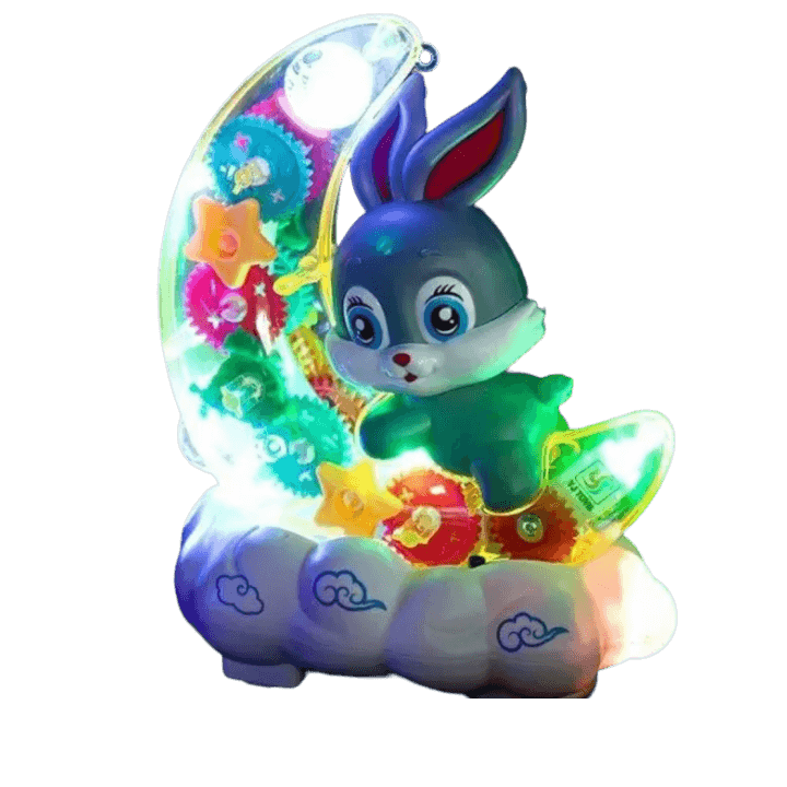 Transparent Gear Moon-Rabbit Toy with LED Lights, Music & Automatic Motion