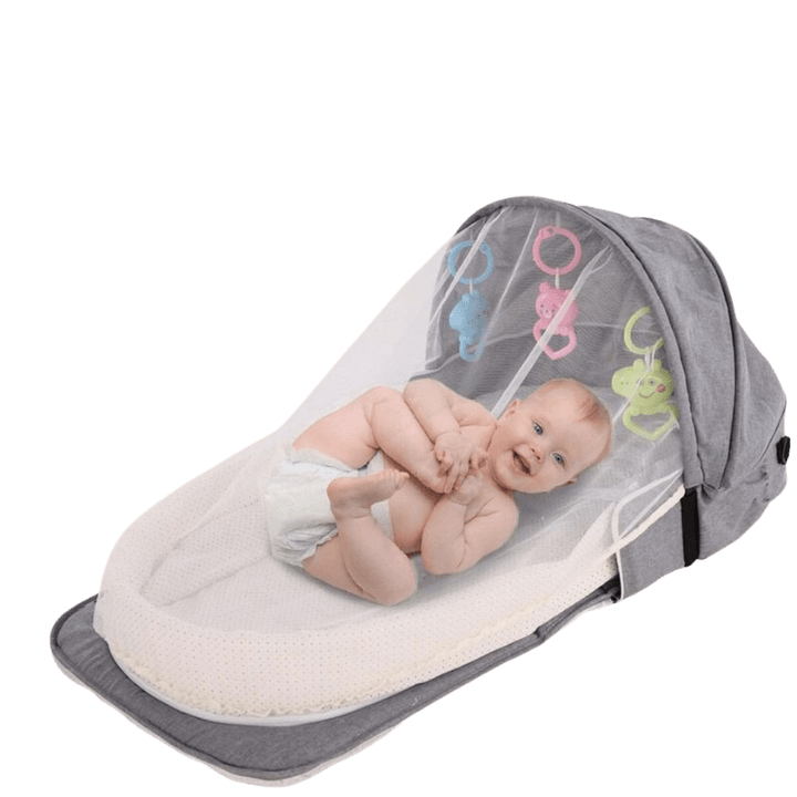 Baby Portable Crib with Mosquito Net & Mommy Bag – Foldable Newborn Bed with Cushion and Pillow