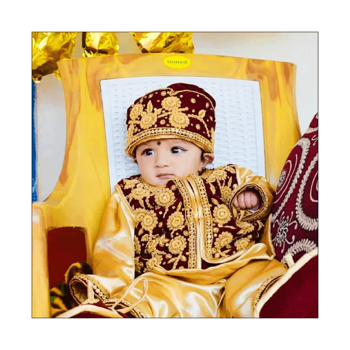 Baby Boy Pasni Dress Set – Royal Velvet & Brocade Ensemble (Rice-Feeding Ceremony)