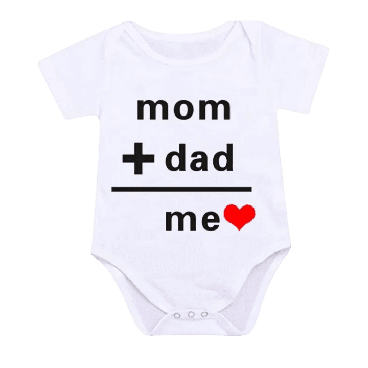 100% Cotton “Mom + Dad = Me” Baby Romper – Adorable Family-Themed Infant Outfit