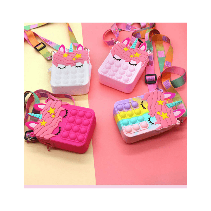 Rainbow Unicorn Pop‑It Shoulder Bag for Kids – Fidget Toy Purse