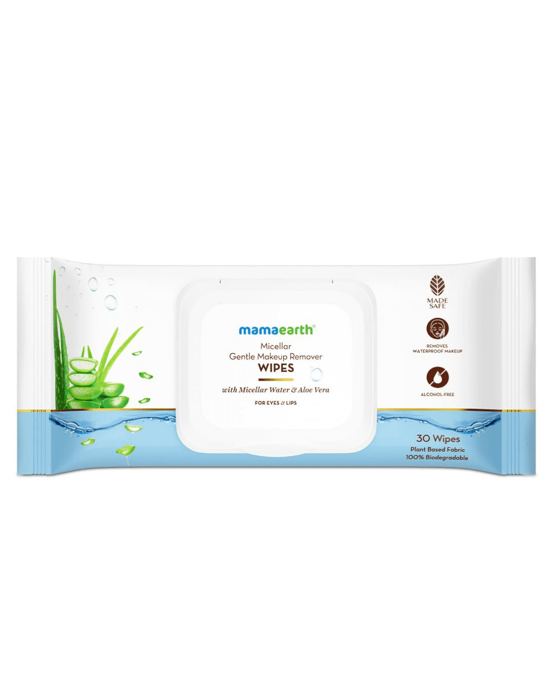 Mamaearth Micellar Gentle Makeup Remover Wipes - 30Nos|Gentle on Skin |Soothes Skin |Removes Waterproof Makeup For Eyes and Lips |