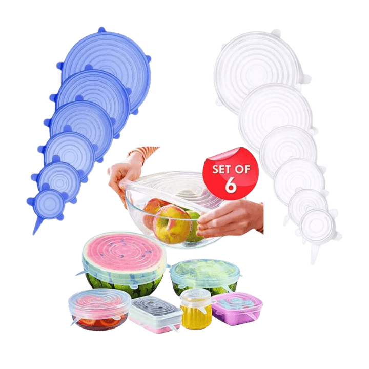 6-Piece Reusable Silicone Food Covers – Stretchable & Eco-Friendly