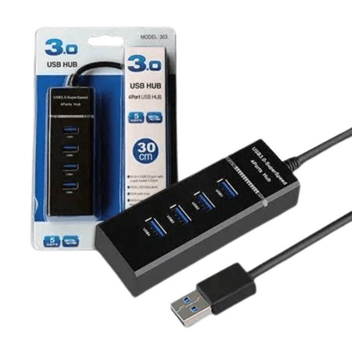 4-Port USB 3.0 SuperSpeed Hub – Compact, Bus-Powered Data Splitter