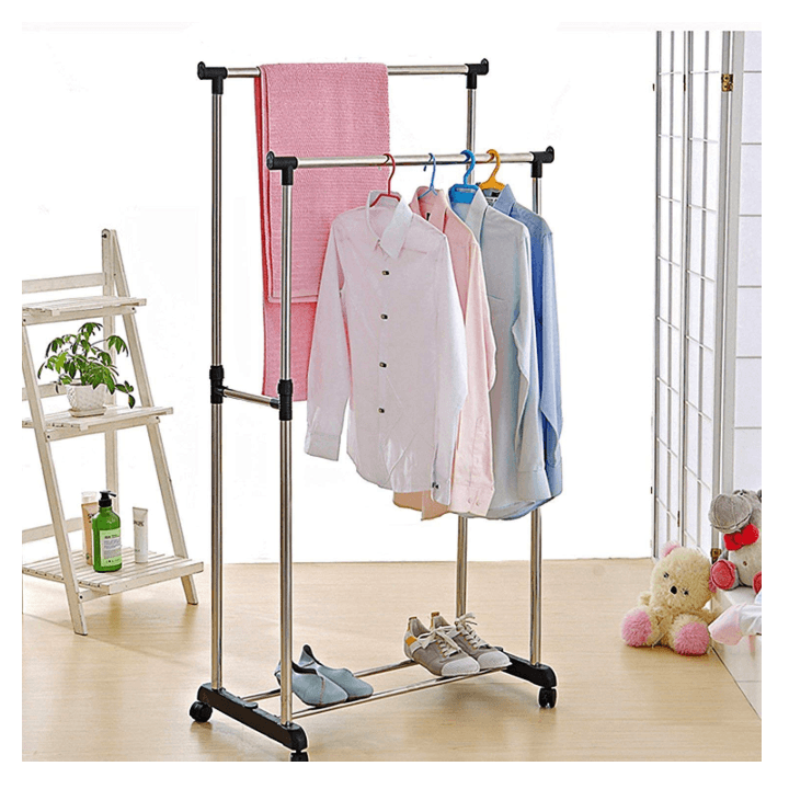 Double Pole Clothes Rack Laundry Drying Stand with Wheels – Indoor & Outdoor