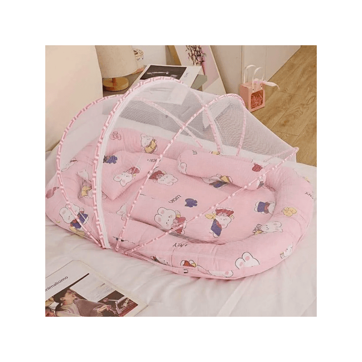 Portable Baby Bed with Bionic Anti-Pressure Design & Built-In Mosquito Net – Foldable Newborn Bassinet