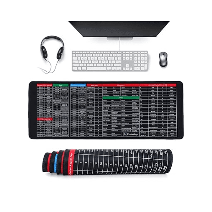 Anti-Slip Keyboard & Mouse Desk Mat with Shortcut Key Guide – Extended Non-Slip Pad