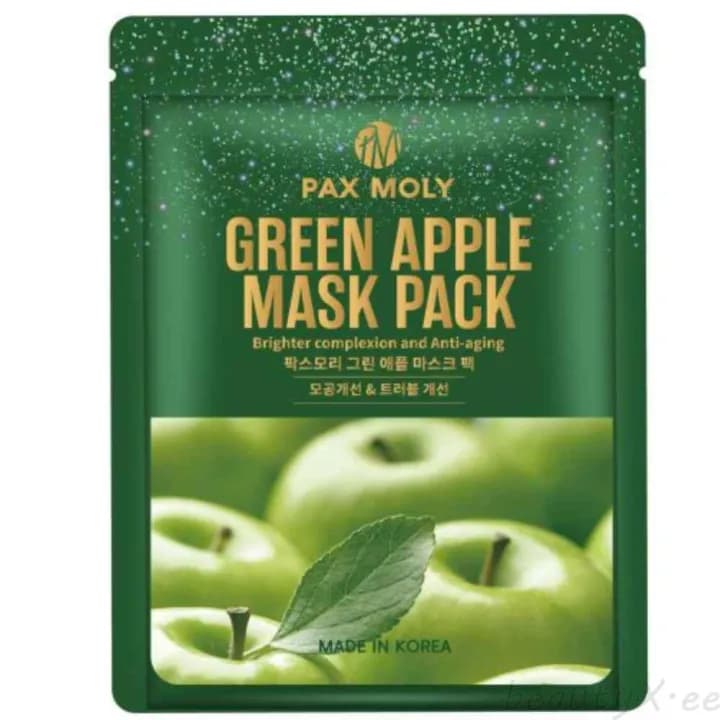 PAX MOLY Green Apple Mask Pack (5 × 25 ml) — Brightening & Anti-Aging Sheet Masks