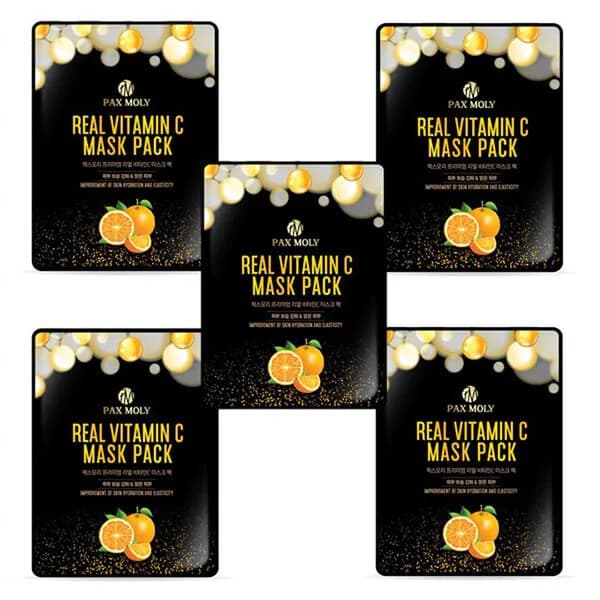 PAX MOLY Real Vitamin C Mask Pack – 5 Sheet Set (25 ml Each) – Brightening & Firming Korean Sheet Masks