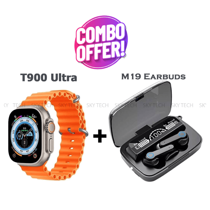 Combo M19 Wireless Bluetooth Earbuds with T900 Smart Watch