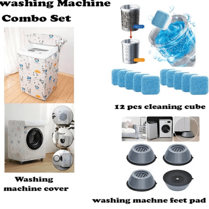 Washing Machine Combo Set with Cover, Cleaning Cubes, and Anti-Vibration Feet Pads