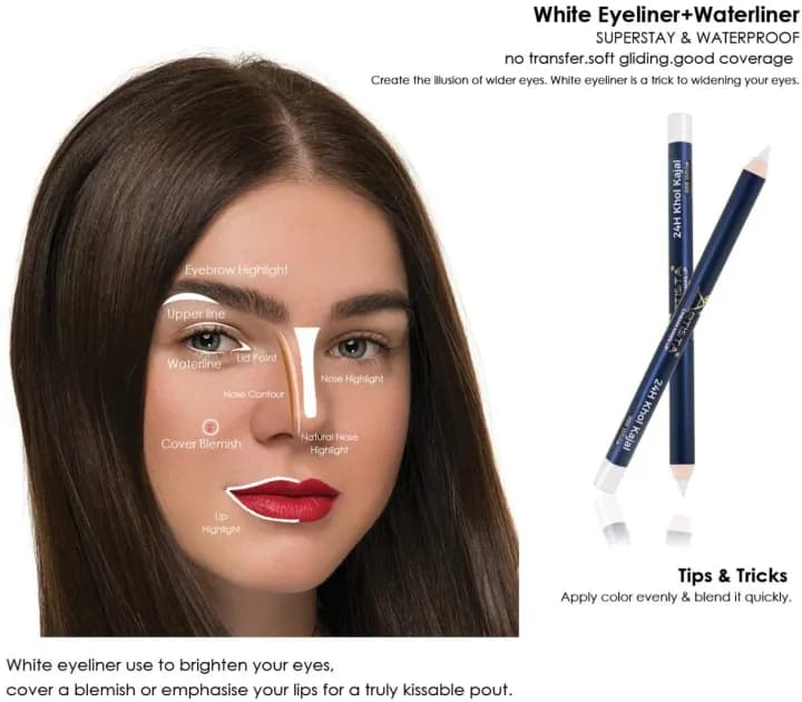 Artista 24h Khol Kajal — White (Superstay Waterproof Eyeliner) + Free Lipliner
