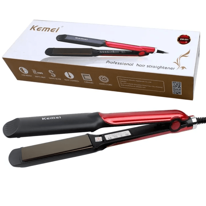 Kemei KM-531 Hair Straightener – Fast Heating, Temperature Control, Wet & Dry Use