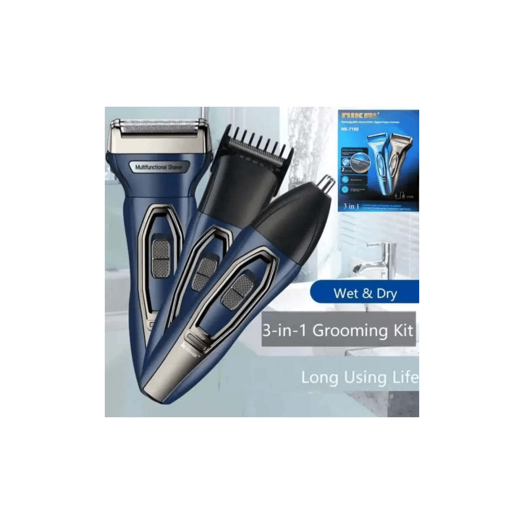 3-in-1 Nikai Rechargeable Shaver, Hair Clipper & Nose Trimmer for Men