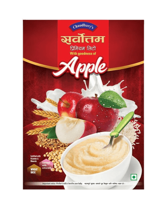 Sarvottam Lito Apple 400g | Sarvottam Premium Lito Wheat Apple | Chaudhary's Sarvottam Lito Apple | Sarvottam Lito baby cereal | Sarvottam Lito 400 gm | Sarvottam Lito Mixed Fruits | Sarvottam Premium Lito